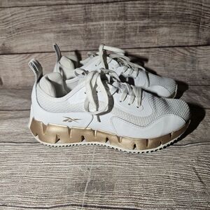 Reebok zig Dynamica Ortholite Galaxy 1 White And Gold Running Sneakers